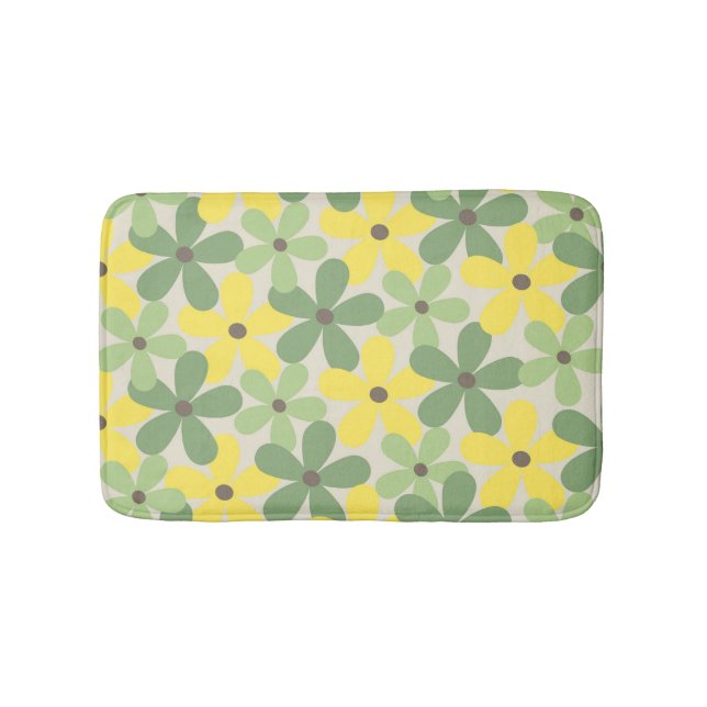 Green Yellow Retro Y2K 70er Blume Muster Badematte (Vorderseite)