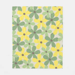 Green Yellow Retro Y2K 70er Blume Muster Fleecedecke