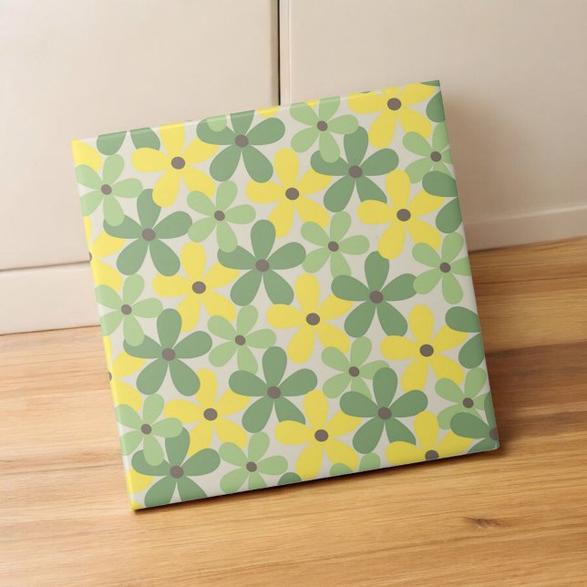 Green Yellow Retro Y2K 70er Blume Muster Fliese (Von Creator hochgeladen)