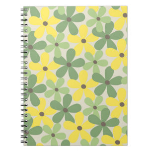 Green Yellow Retro Y2K 70er Blume Muster Notizblock