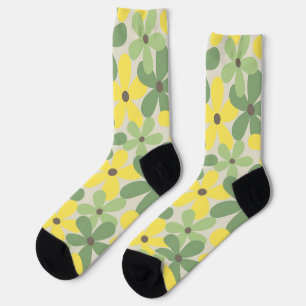 Green Yellow Retro Y2K 70er Blume Muster Socken