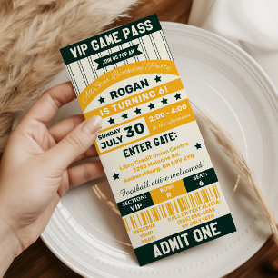 Green & Yellow Sport ThemenTicket Geburtstagsparty Einladung