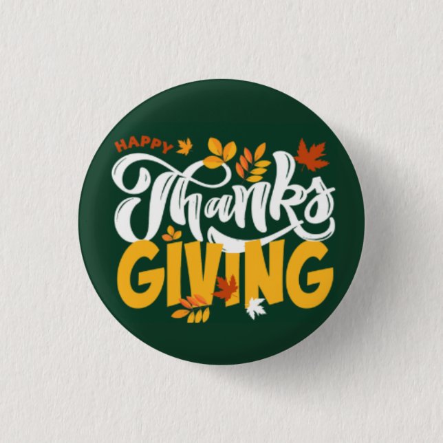 Green & Yellow Thanksgiving Pin Button (Vorderseite)