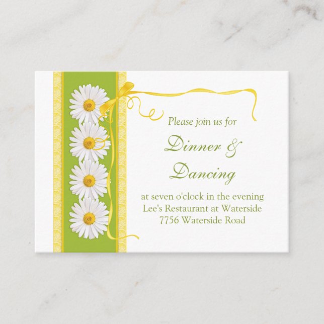 Green Yellow White Daisy Wedding Reception Card Begleitkarte (Vorderseite)
