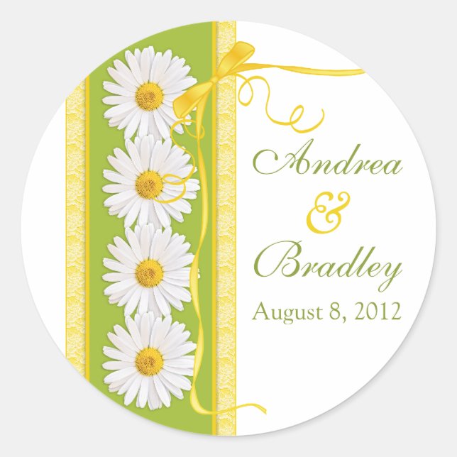 Green Yellow White Shasta Daisy Wedding Sticker (Vorderseite)