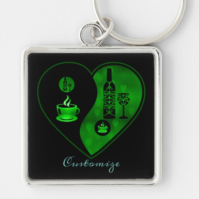 Green Yin & Yang Coffee & Wine Key Chain Schlüsselanhänger (Vorne)
