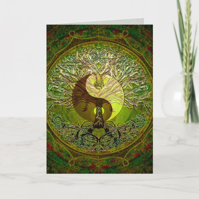 Green Yin Yang Mandala mit Baum des Lebens Karte (Vorderseite)