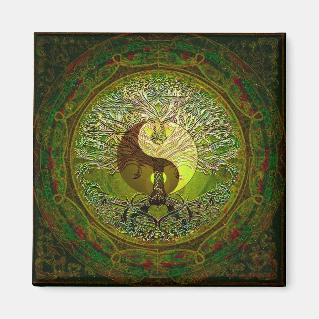 Green Yin Yang mit Baum des Lebens Magnet (Vorne)