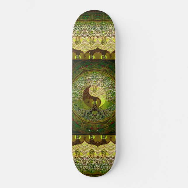 Green Yin Yang mit Baum des Lebens Skateboard (Vorderseite)