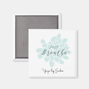 Green Yoga Breathe White Floral Magnet