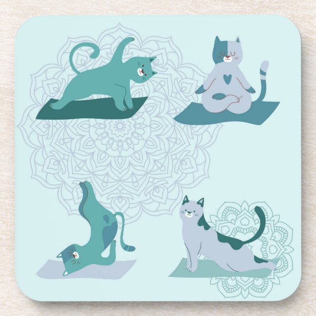 Green Yoga Cats Getränkeuntersetzer (Vorderseite)
