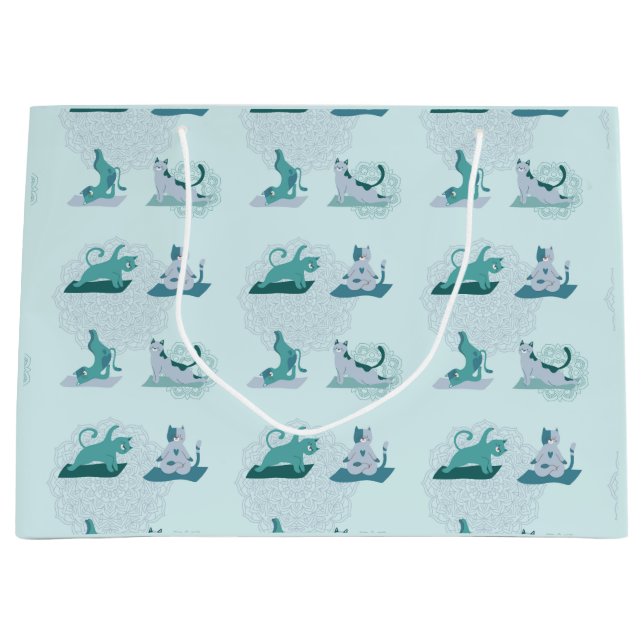 Green Yoga Cats Große Geschenktüte (Vorderseite)