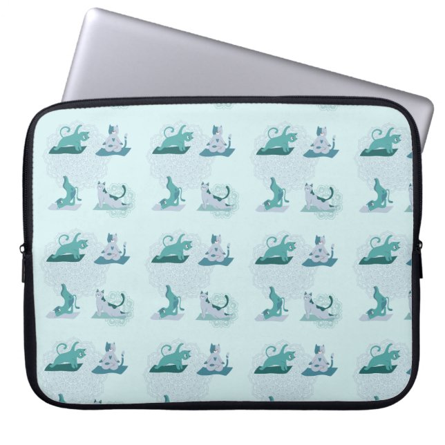 Green Yoga Cats Laptopschutzhülle (Vorderseite)