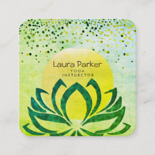 Green Yoga Instructor Lotus Blume Wasserfarbe Quadratische Visitenkarte