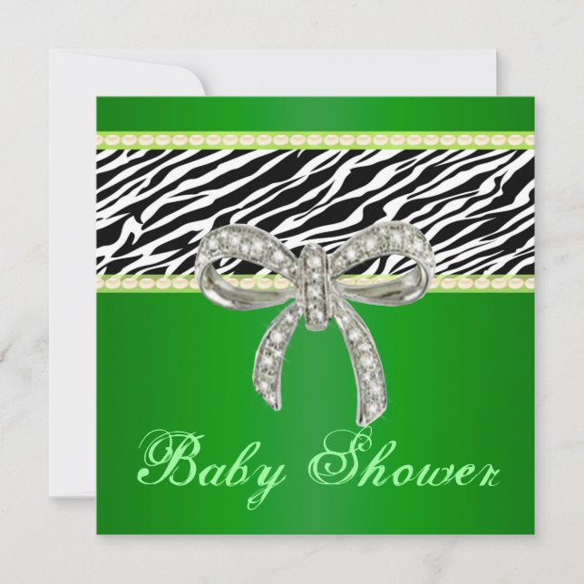Green Zebra Diamond Bow Baby Shower Einladung (Vorderseite)