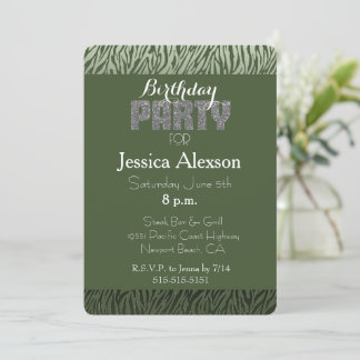 Green Zebra Print Geburtstag Einladung