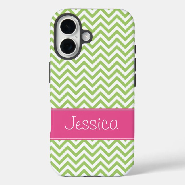 Green Zickzack Chic Pink Personalisiert Case-Mate iPhone Hülle (Rückseite)
