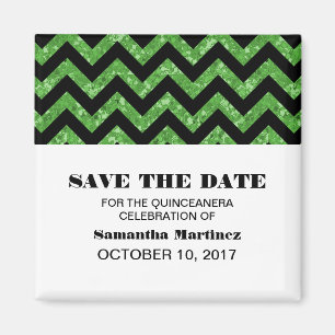 Green Zickzack Glitzer Quinceañera Magnet