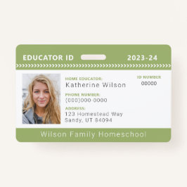 Green Zickzack Homeschool Educator ID Abzeichen Ausweis