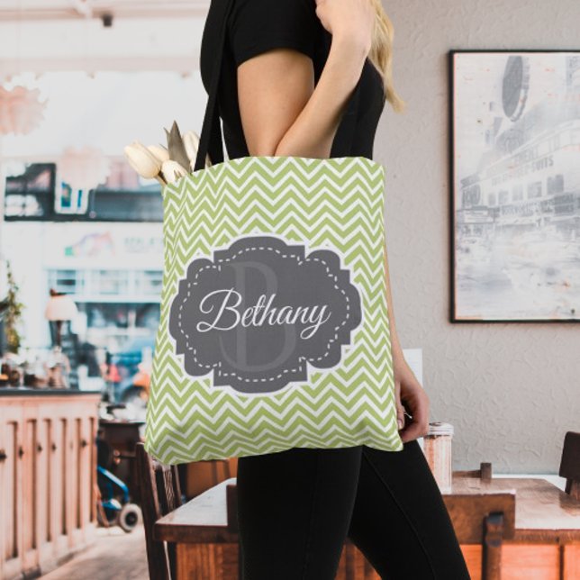 Green Zickzack Personalisiert Tote Bag (Green Chevron Personalized Tote Bag)
