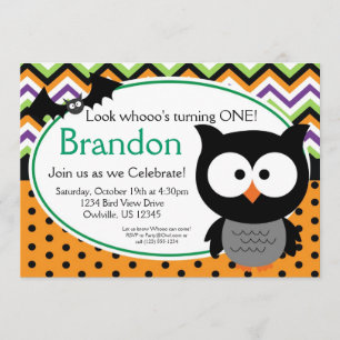Green Zickzack und Polka Dots Owl Halloween Einlad Einladung
