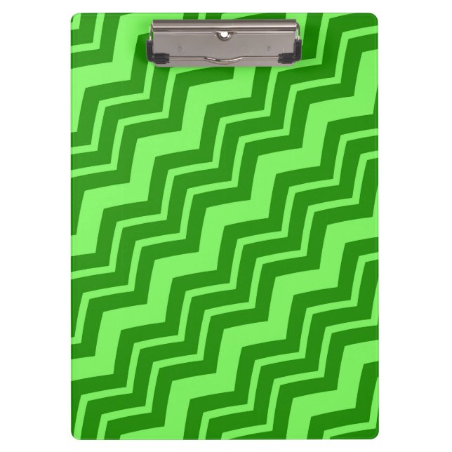 Green Zig Zag Zickzack Muster Klemmbrett (Vorderseite)