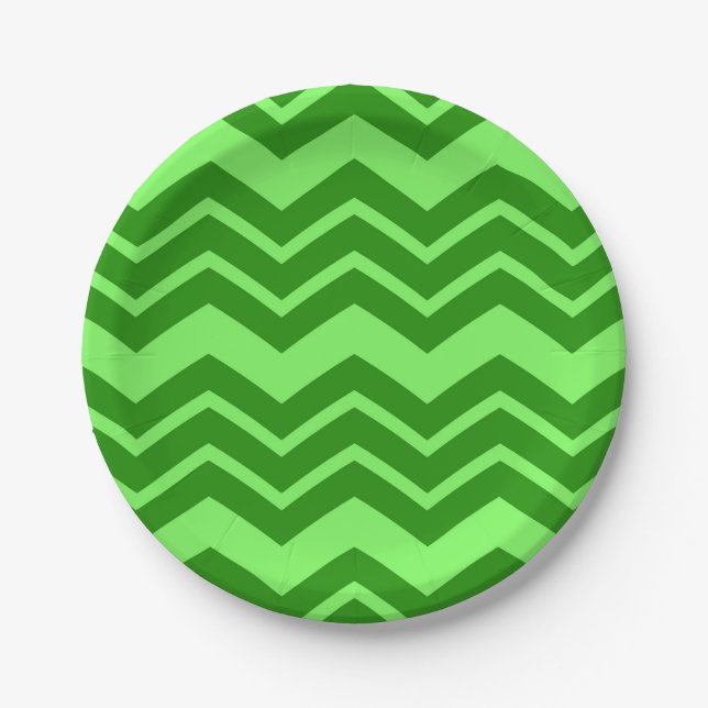 Green Zig Zag Zickzack Muster Pappteller (Vorderseite)