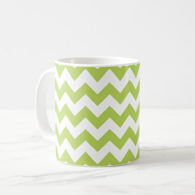 Green Zigzag, grün Zickzack, geometrisches Muster Kaffeetasse (Vorderseite Links)