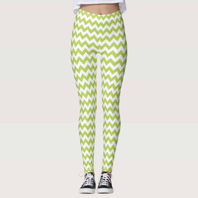 Green Zigzag, grün Zickzack, geometrisches Muster Leggings (Vorderseite)