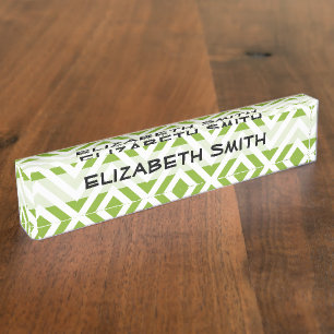 Green Zigzag, grün Zickzack, geometrisches Muster Namensplakette