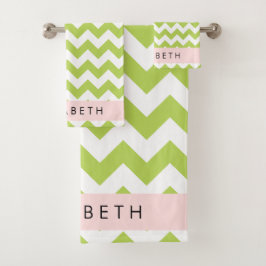 Green Zigzag, grün Zickzack, Ihr Name Badhandtuch Set