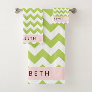 Green Zigzag, grün Zickzack, Ihr Name Badhandtuch Set