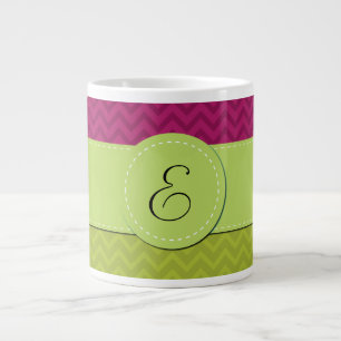 Green Zigzag, Pink Zigzag, Zickzack, Monogram Jumbo-Tasse