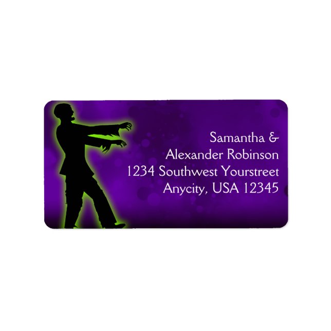 Green Zombie auf Lila Adressaufkleber (Vorne)