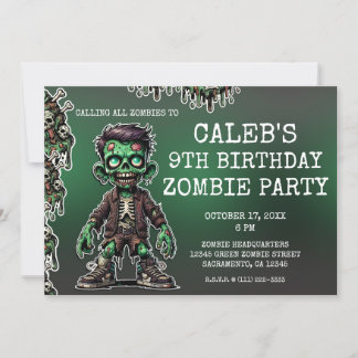 Green Zombie Kid & Slime Halloween Geburtstagspart Einladung