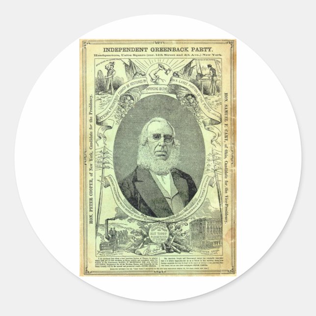 Greenback-Party 1876 Runder Aufkleber (Vorderseite)