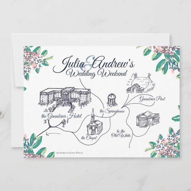 Greenbrier Hochzeits-Wochenenden-Zeitplanschluß Einladung (Vorderseite)