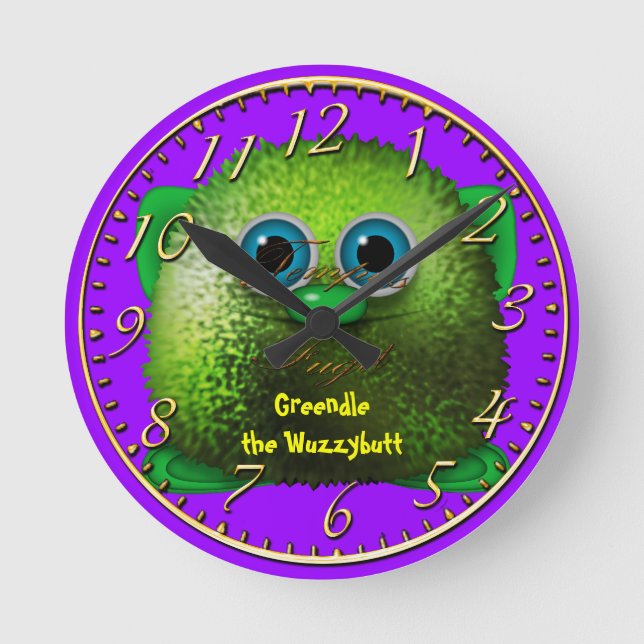Greendle the Wuzzybutt Kids' Fun Cartoon Clock Runde Wanduhr (Vorderseite)