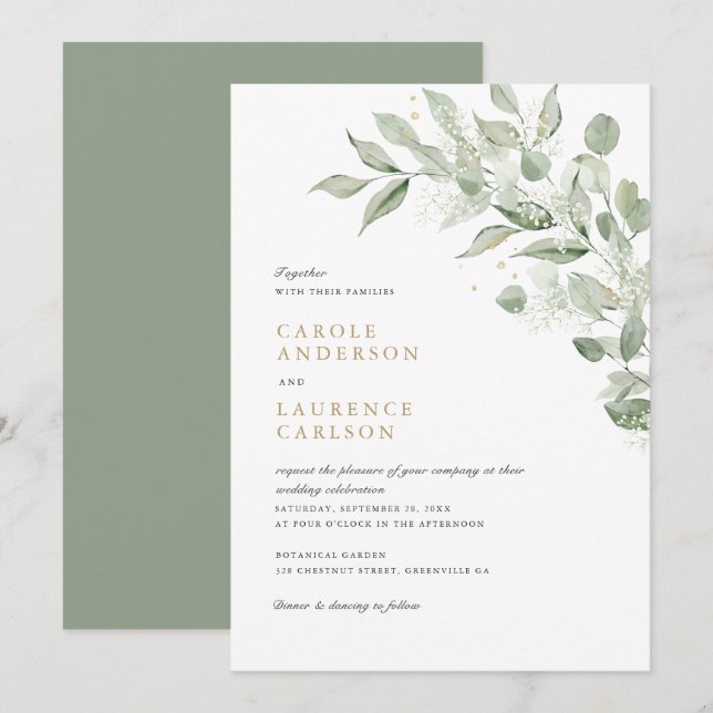 Greeneria Olive Verlass Branch Gipskraut Wedding Einladung (Vorne/Hinten)