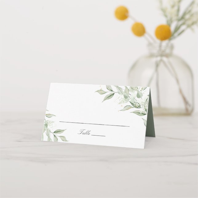 Greeneria Olive Verlass Branch Gipskraut Wedding Platzkarte (Vorderseite)