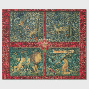 GREENERIE, WALDTIERE, LION, FOX, PHEASANT, HUNDE GESCHENKPAPIER