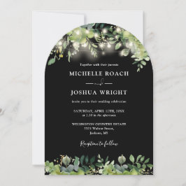 Greenerlicht Lights Monogram Black and White Weddi Einladung