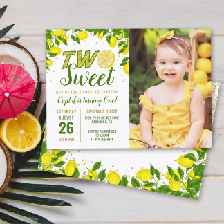 Greeneron Lemon Two Sweet 2. Geburtstag Foto Einladung