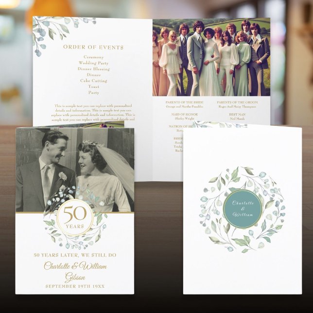 Greenery 2 Foto 50 Jubiläum Hochzeit Party Programm (Greenery 2 Photo 50th Wedding Anniversary Party Program)