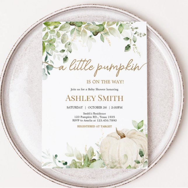 Greenery A Little Pumpkin Baby Shower Einladung (Autumn Pumpkin Baby Shower Invitation)