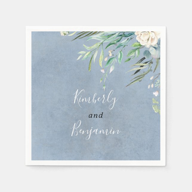 Greenery and Dusty Blue Wedding Serviette (Vorderseite)