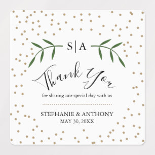 Greenery and Gold Confetti Wedding Vielen Dank Etiketten
