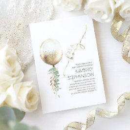 Greenery and Gold Glitzer Balloon Baby Shower Einladung