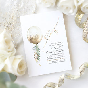 Greenery and Gold Glitzer Balloon Baby Shower Einladung