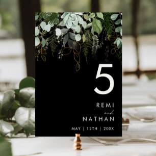 Greenery and Gold Leaf   Black Table Number Tischnummer